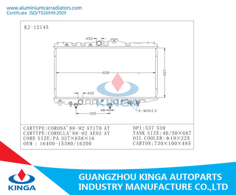 Год 88 до 92 Oem 16400 венчика AE92 радиатора короны AT170 Тойота 15380 поставщик