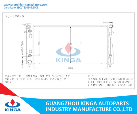 GMC Lumina/03 VT V6/топление воды радиаторов автомобиля V8 алюминиевого с баком поставщик