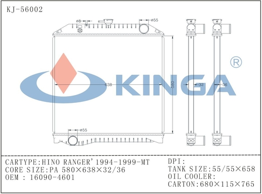 Автомобильный паяя охлаждая радиатор ренджера 1994-1999 Хино Мт; 16090-4601 поставщик